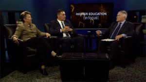 Sandy Barbour, Scott Radecic, and Eric Baron on the set of Higher Education in Focus