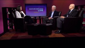 Host Lindsey Fenton and guests on the set of Conversations Live