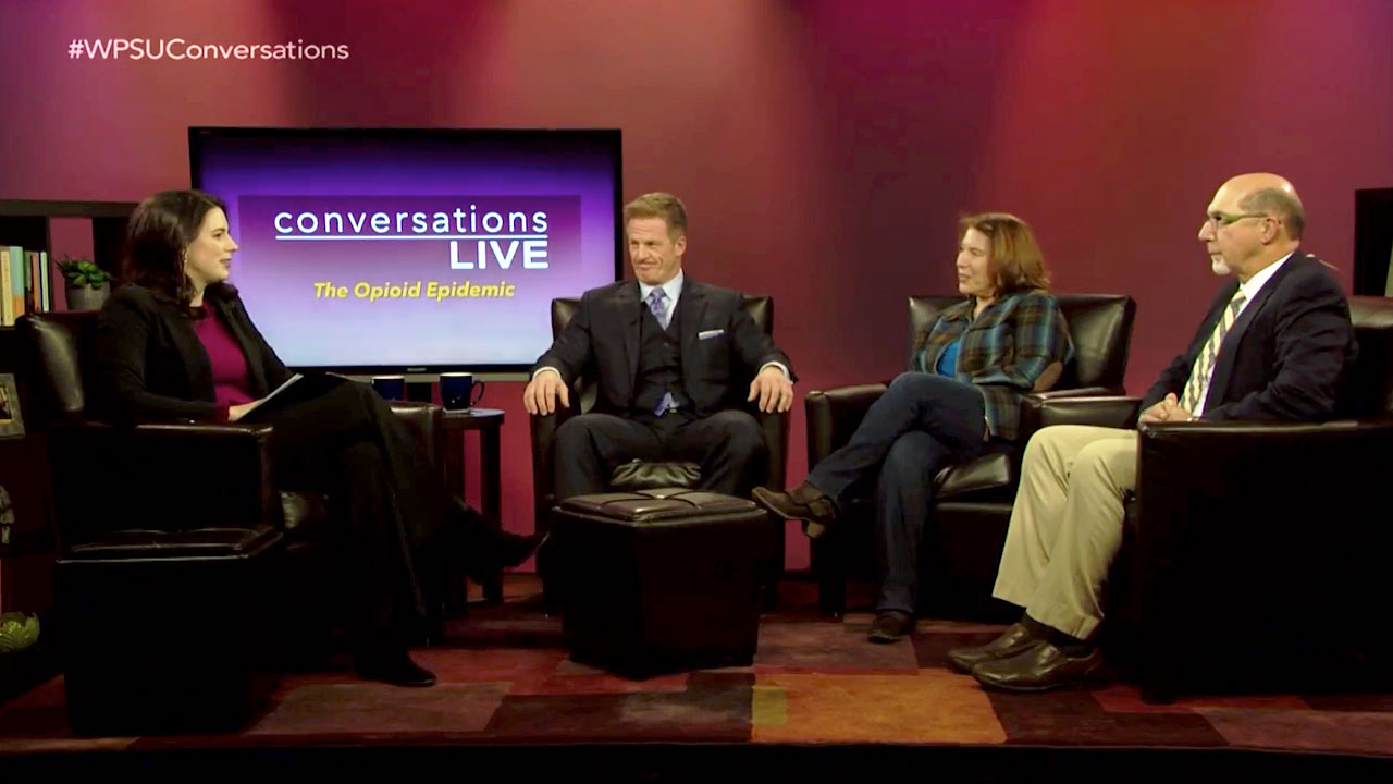 Host Lindsey Fenton and guests on the set of Conversations Live