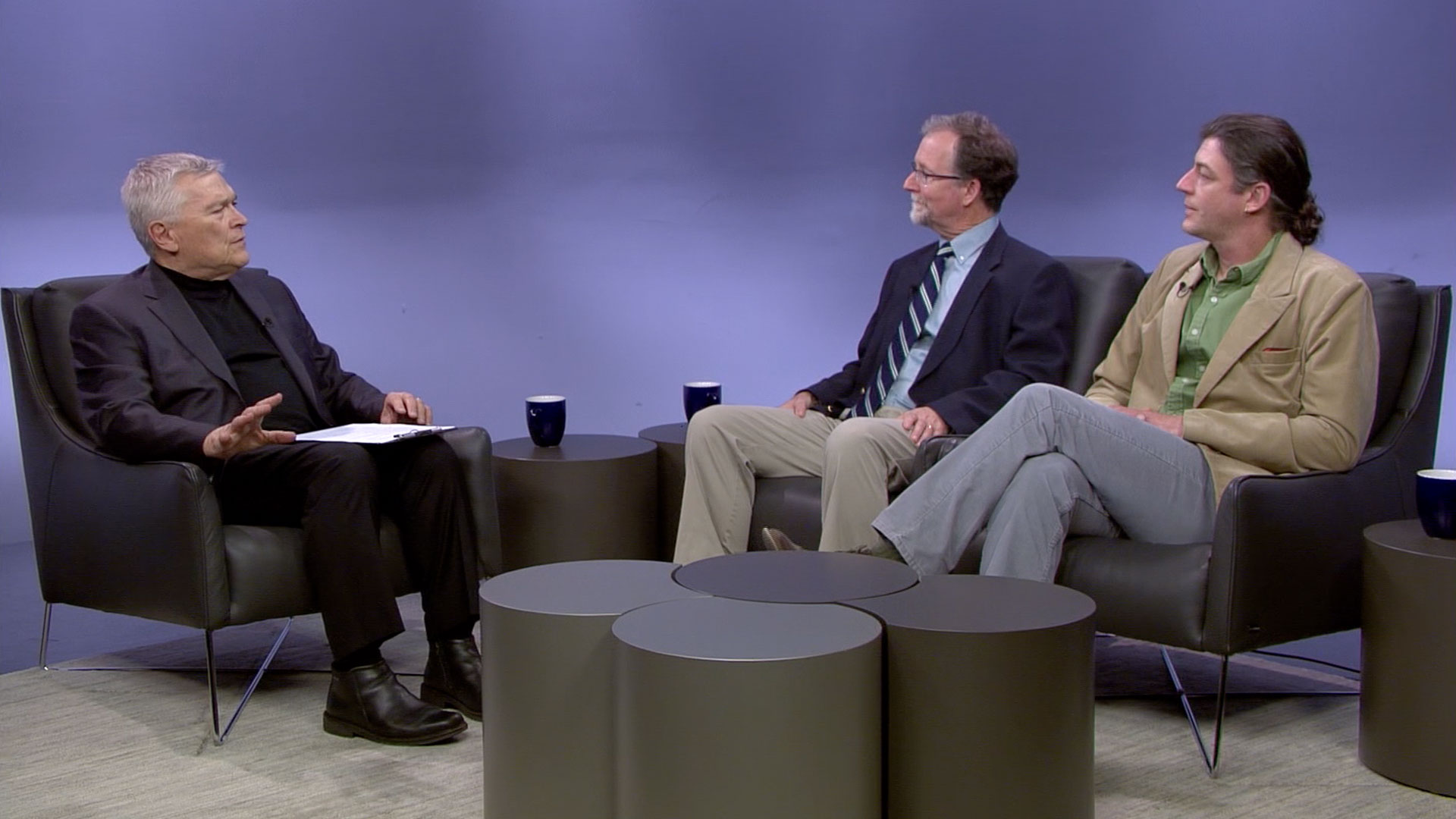 Penn State President Eric Barron and guests on the set of Digging Deeper