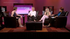 Host Carolyn Donaldson with guests on the set of Conversations Live.