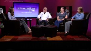 Host and guest veterinarians on the set of Conversations Live.