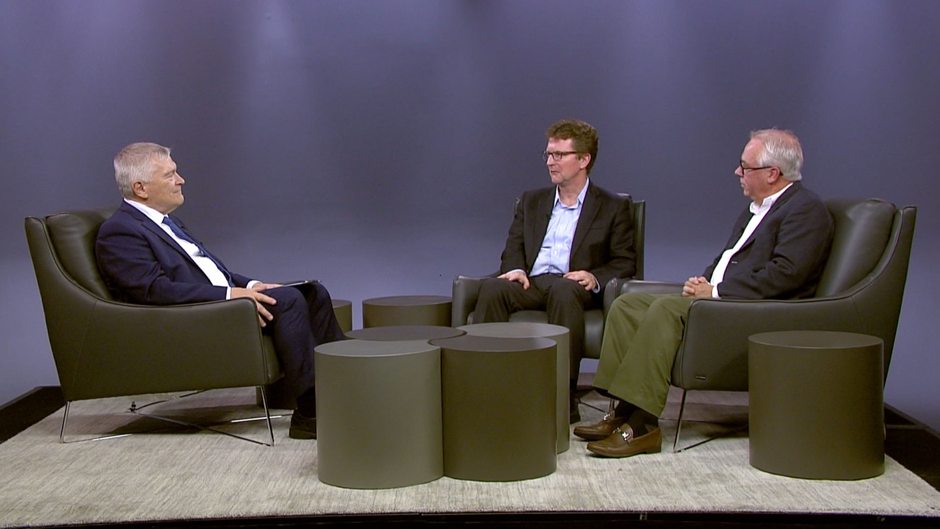 Penn State President Eric Barron and guests on the set of Digging Deeper