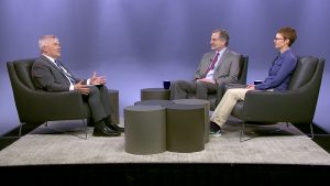 Penn State President Eric Barron and guests on the set of Digging Deeper