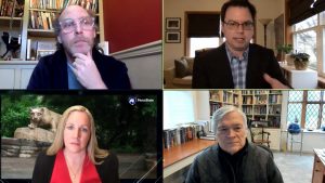 Penn State President Eric Baron with guests on an episode of Digging Deeper