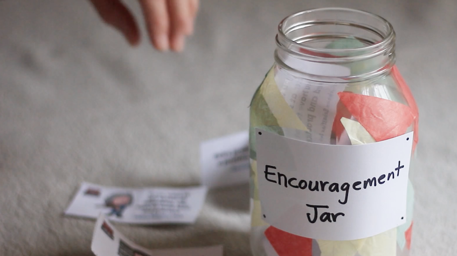 A jar with "encouragement" written on the side