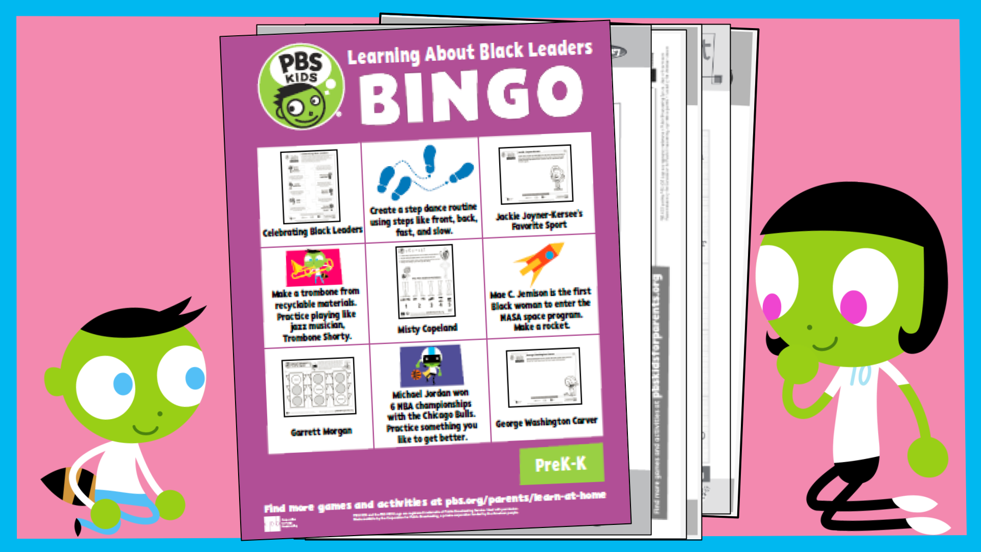 Two cartoon children looking at a bingo sheet.