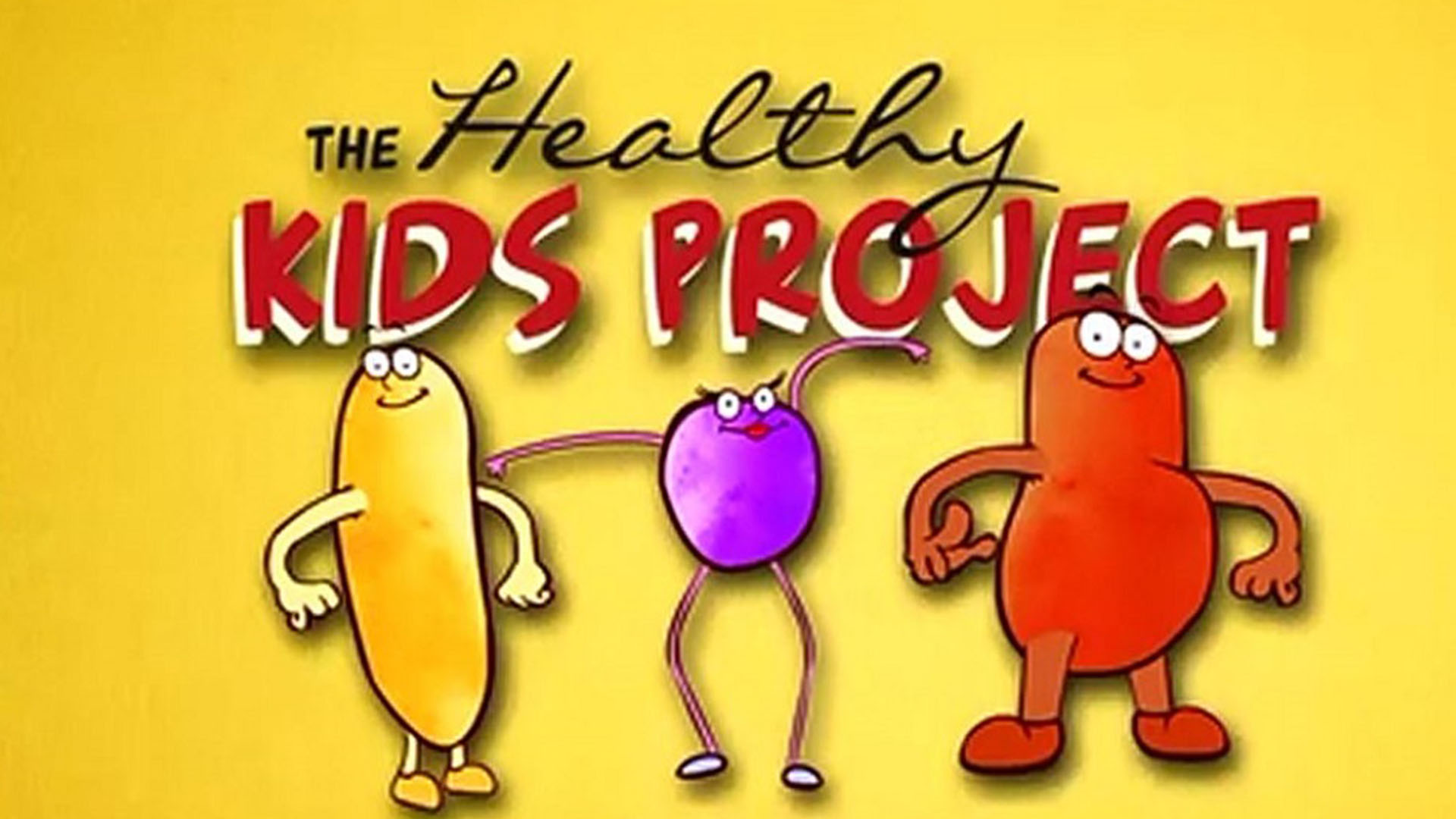 Three cartoon characters in front of a yellow background.