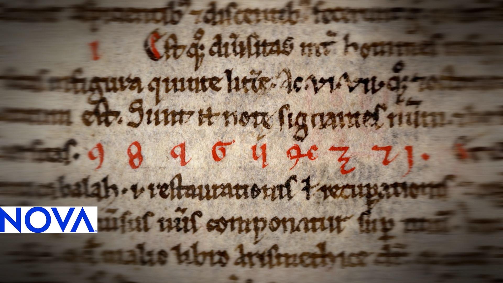 A picture of original Hindu-Arabic numbers in an old book.