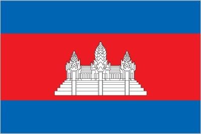 This flag depicts a white building on a blue and red background.