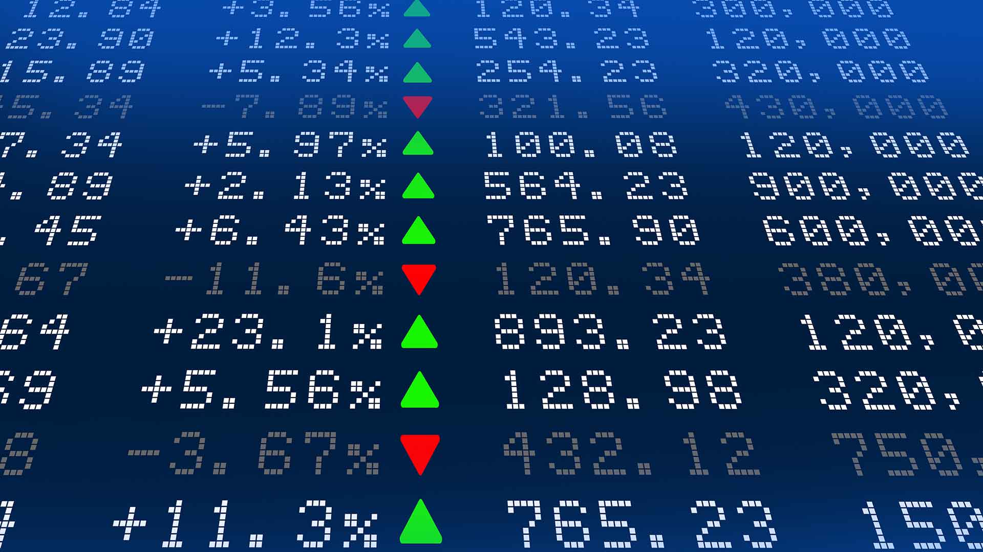 a blue screen with stock market figures.