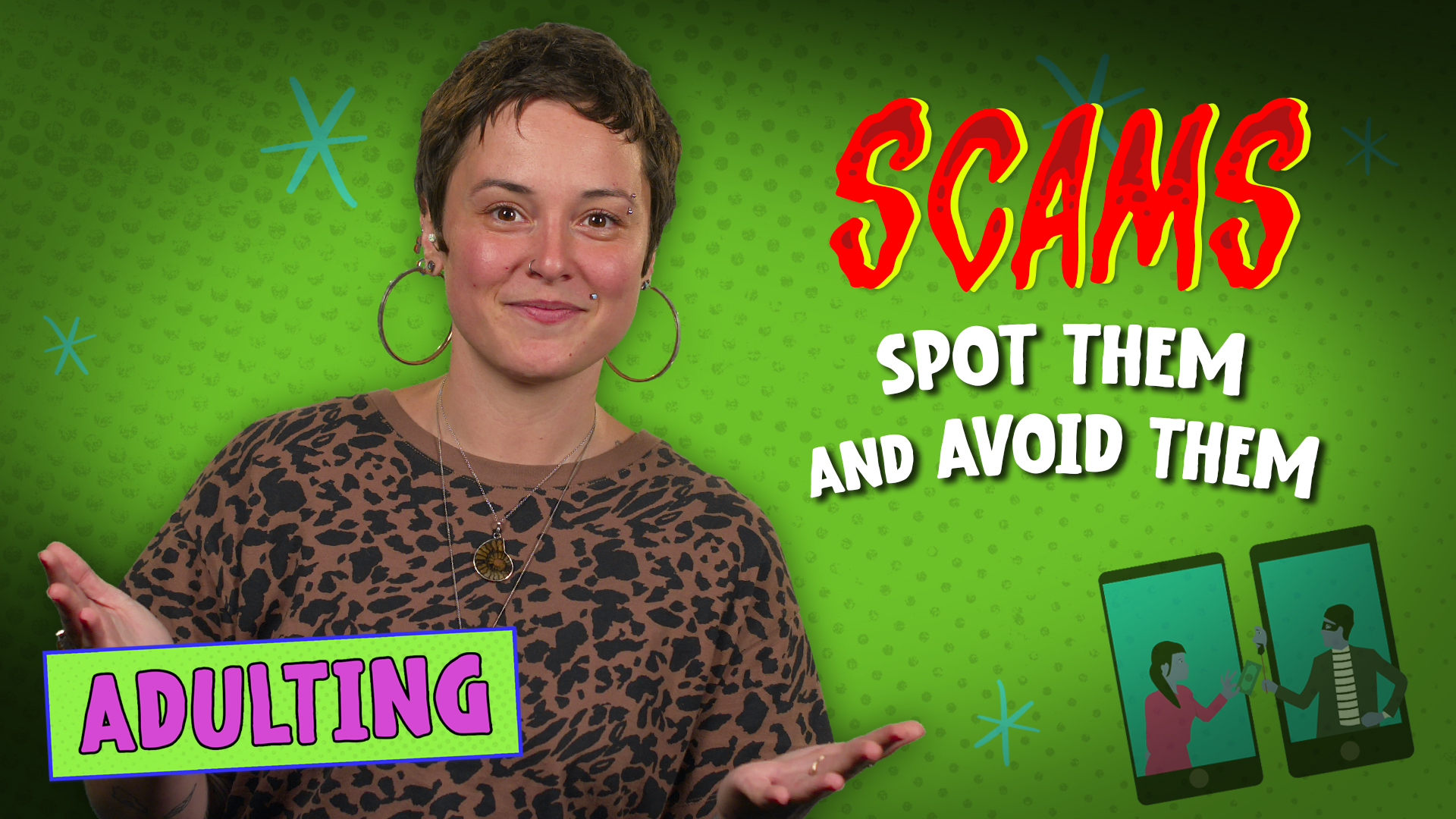 Host Nic Gargiulo in front of a banner that says "Scams, spot them and avoid them."