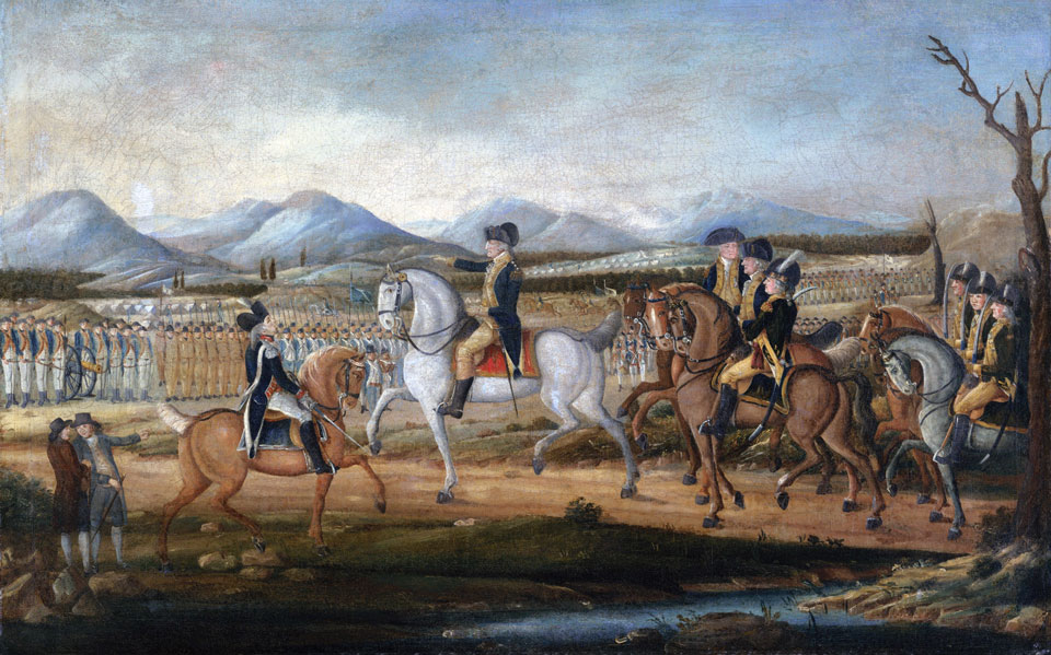 Oil painting of George Washington on horseback