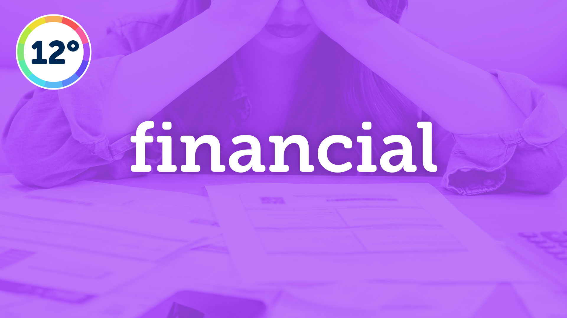 young woman looking stressed with a pile of financial documents.