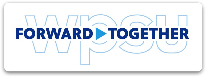 Text reading FORWARD TOGETHER with outline of WPSU logo.