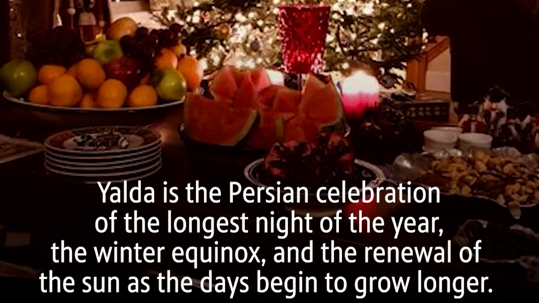 A display of food set out to celebrate the Persian holiday of Yalda.